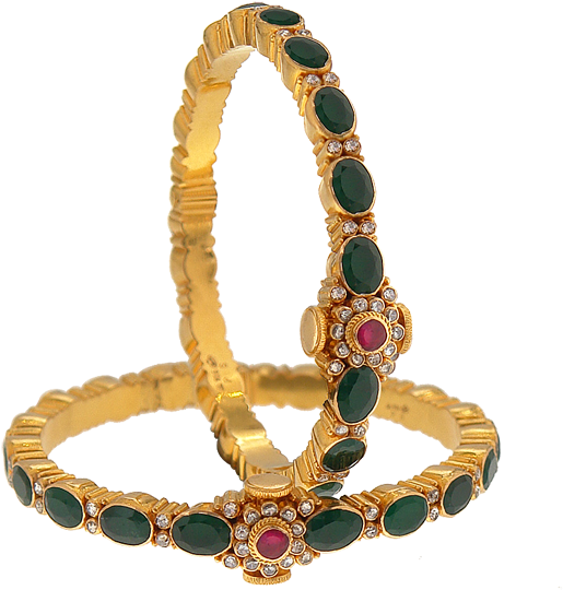 Antique Jewellery Collections - Emerald Gold Indian Bangles (600x600), Png Download