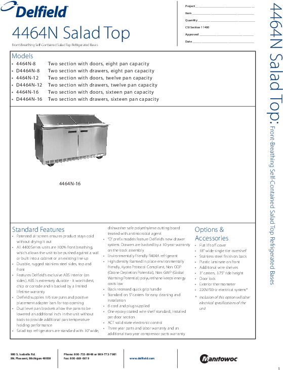 Download Spec Sheet - Delfield (612x792), Png Download