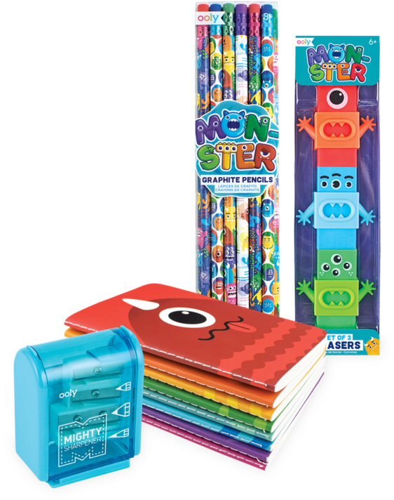 Monster Pals Happy Pack With Monster Pencils, Erasers, - Construction Set Toy (800x800), Png Download