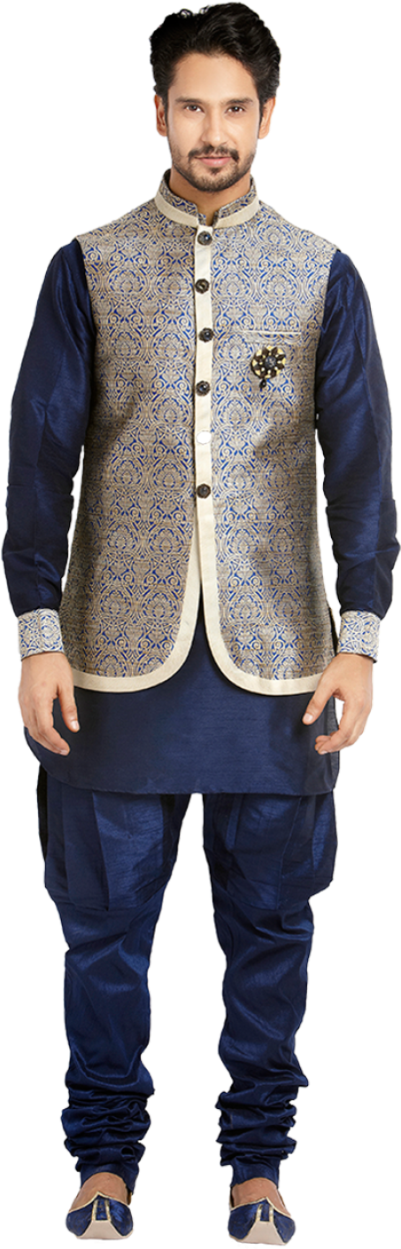 Princely Blue Jacquard Indowestern - Ethnic Wear Online Mens (960x1441), Png Download
