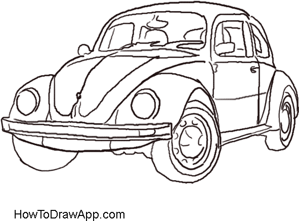 How To Draw A Volkswagen Beetle Aka Volkswagen Bug - Volkswagen Beetle (600x600), Png Download