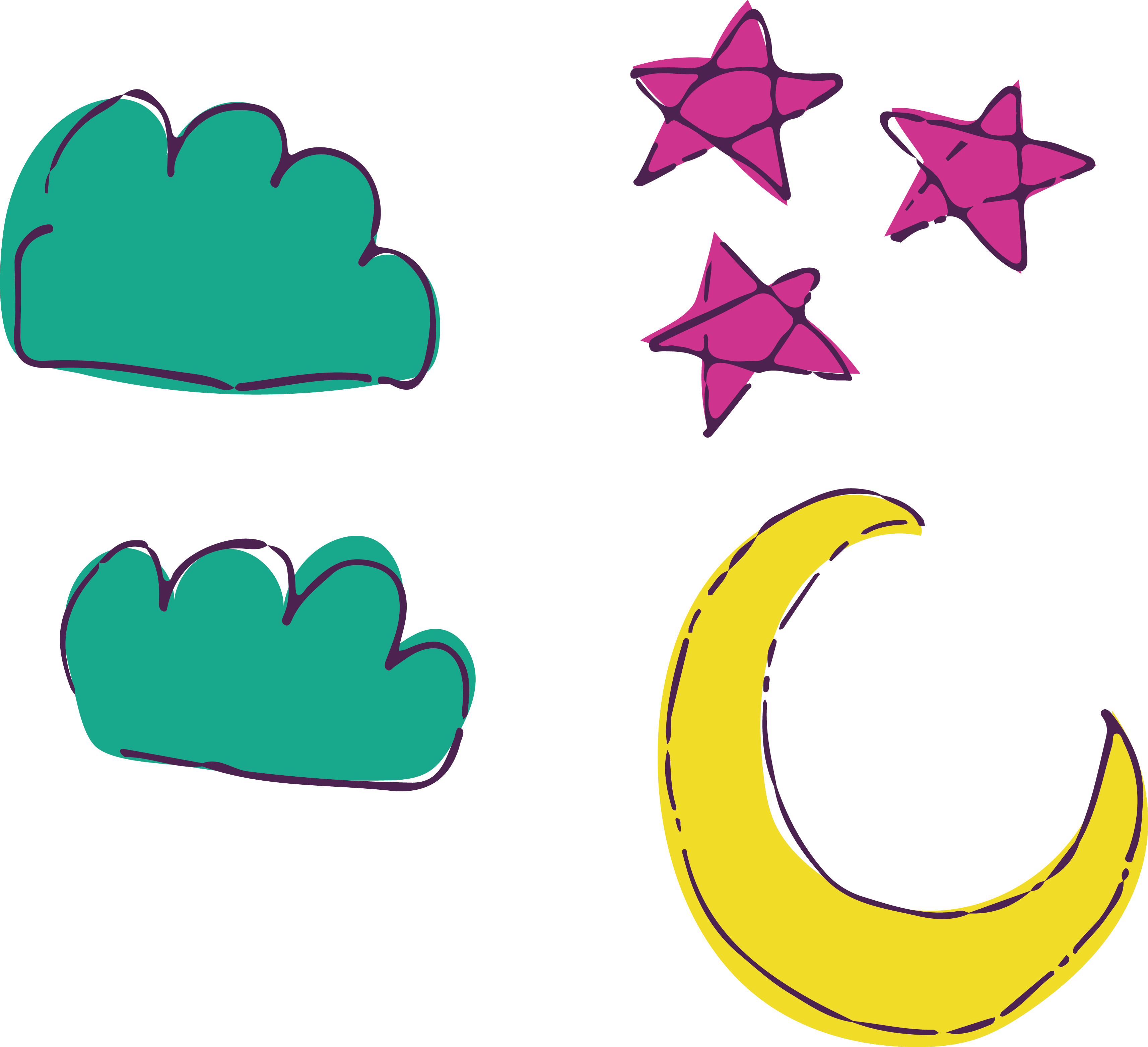 And Stars Cartoon Watercolor Transprent Png Free - Drawing Moon And Stars Transparent (3427x3125), Png Download