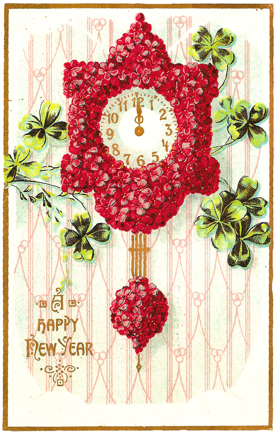 Digital Vintage New Year's Greeting Postcard With Red - New Year S Wishes And Flowers (1070x1600), Png Download