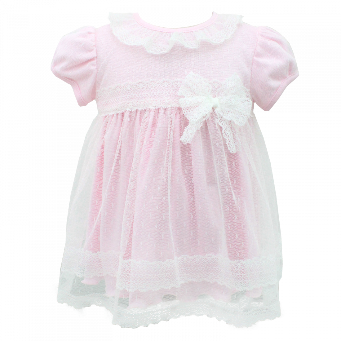 Pink And Cream Dress In Lace With Bow - Lace (1100x1100), Png Download