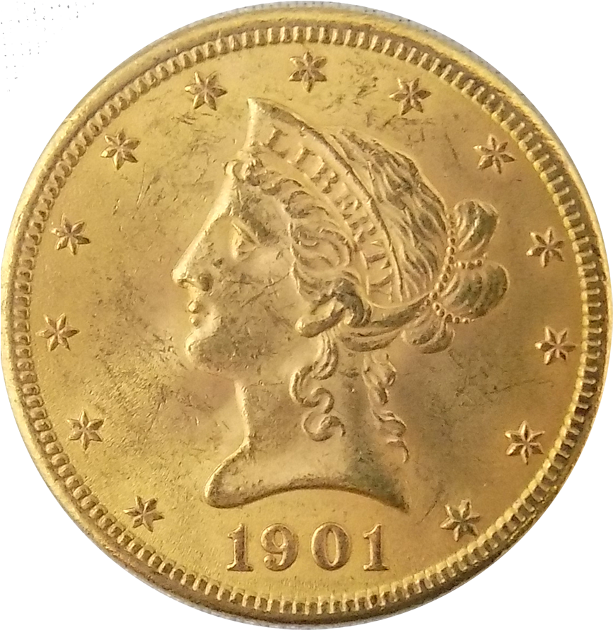 1901 American Liberty Eagle 10 Gold Coin Free Uk Delivery - Coin (900x900), Png Download