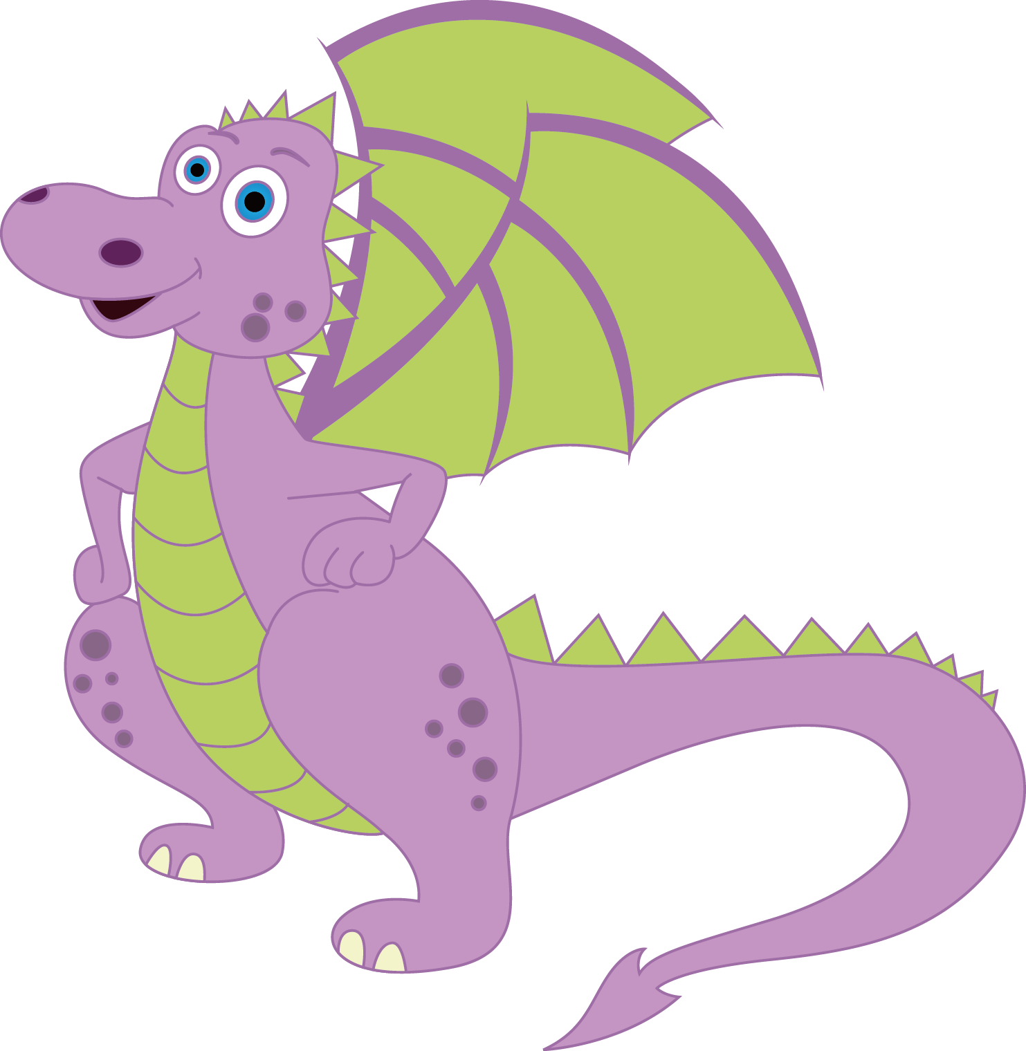 Cartoon Clip Art - Green And Purple Dinosaur Cartoon (1483x1520), Png Download