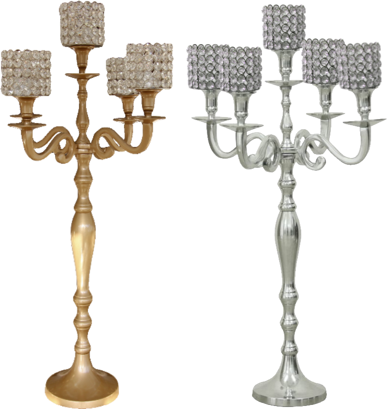 Gold & Silver Candelabra With Crystal Tops - Silver Candelabras (850x850), Png Download