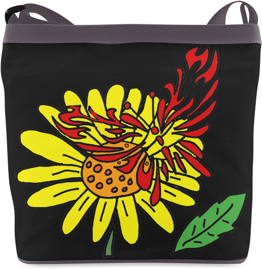 Red Butterfly On Yellow Daisy Art Crossbody Bags - Shoulder Bag (800x800), Png Download