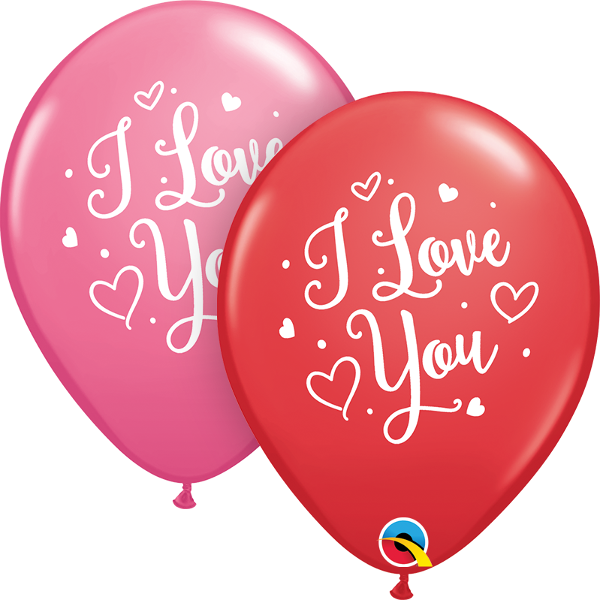 11" Latex Red And Rose I Love You Hearts Script - Love You Balloon (600x600), Png Download