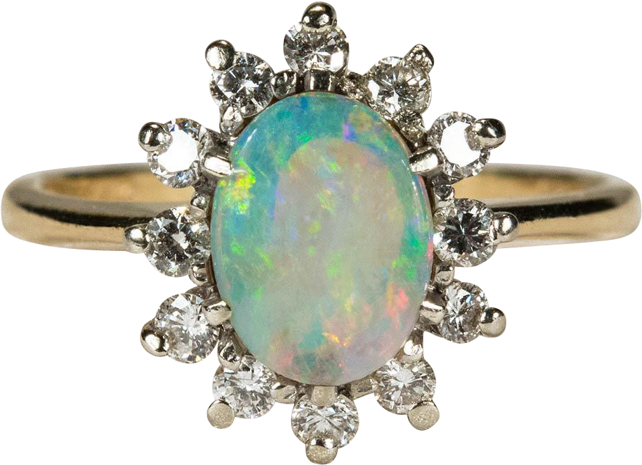 Stunning Natural Opal Diamond Halo Ring ~ This Opal - Opal (921x921), Png Download