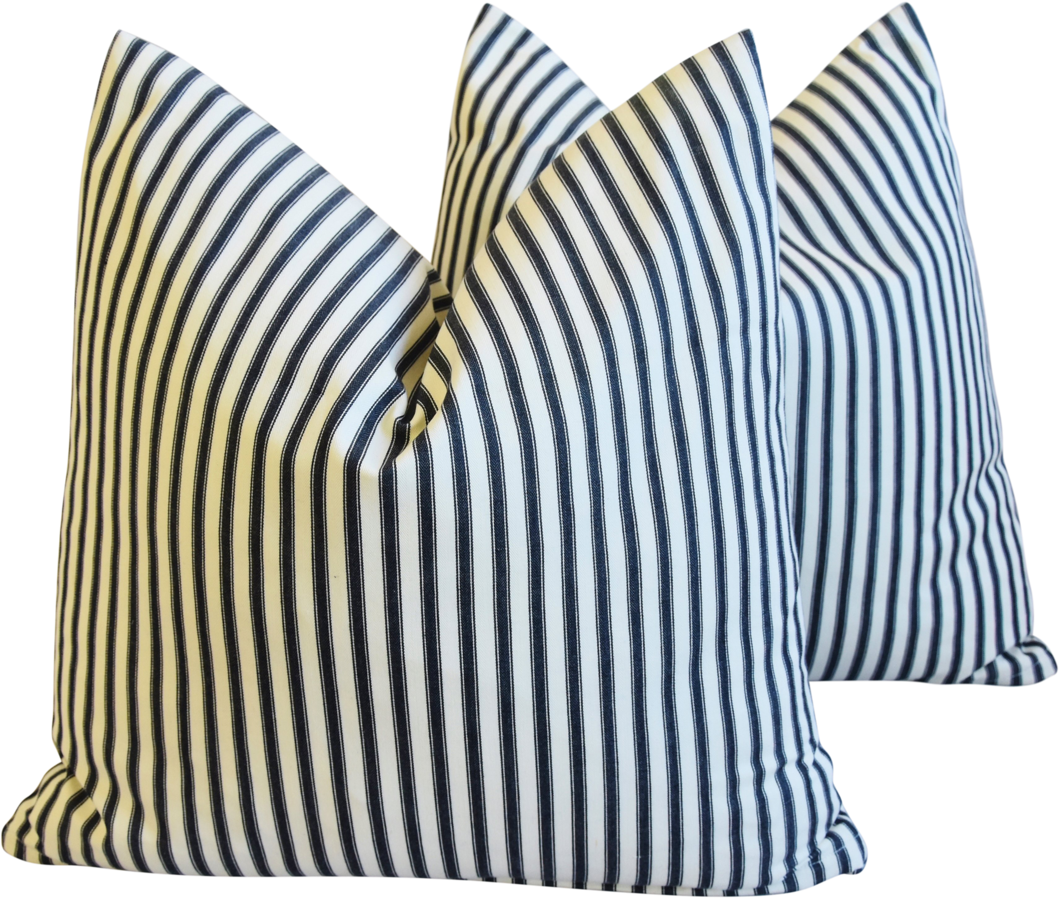 French Black & White Striped Ticking Feather/down Pillows - Cushion (3800x3222), Png Download