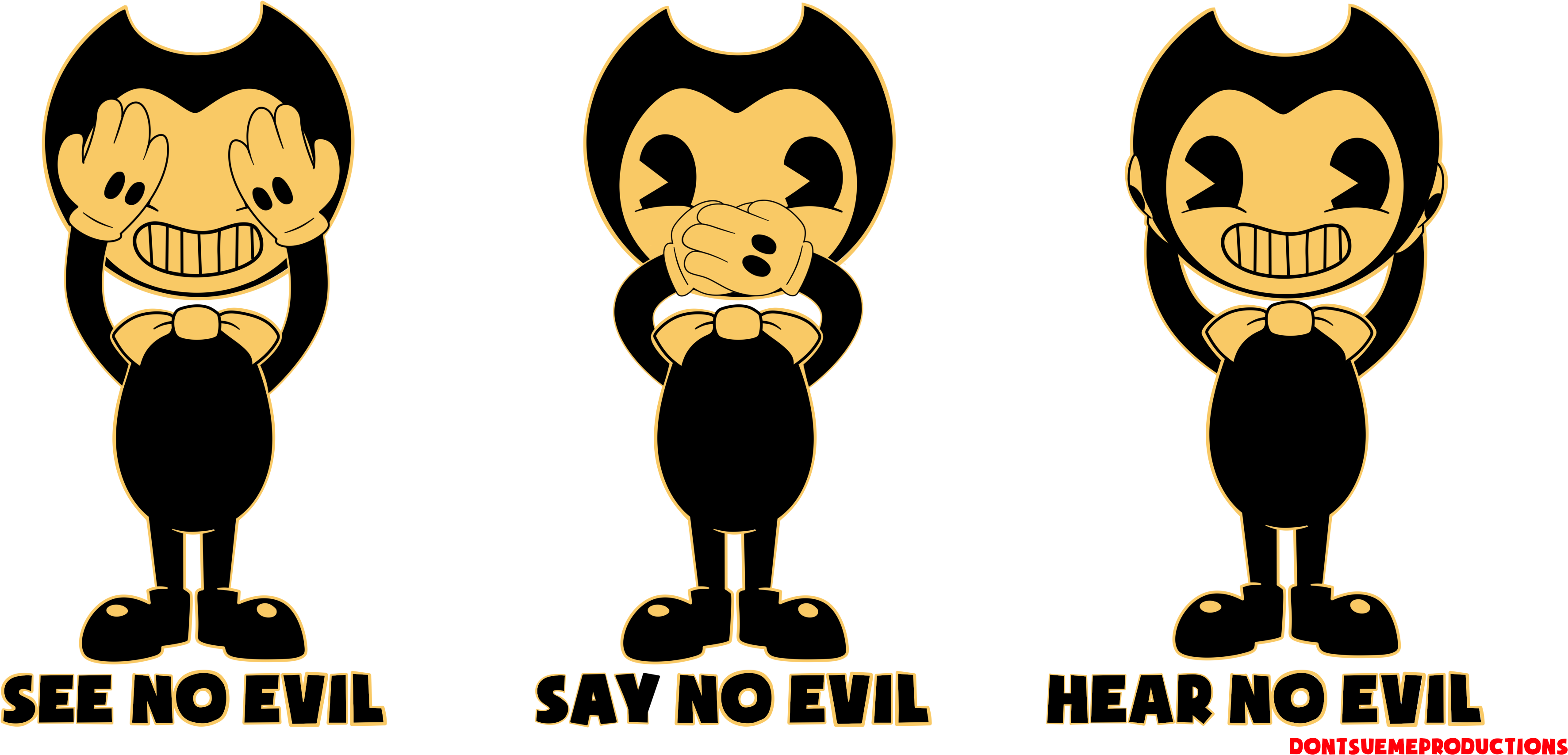 Clipart Black And White Library Say Hear Bendyandtheinkmachine - Cartoon (3744x1737), Png Download
