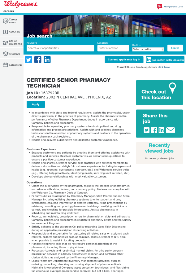 Certified Senior Pharmacy Technician Job At Walgreens - Web Page (600x900), Png Download