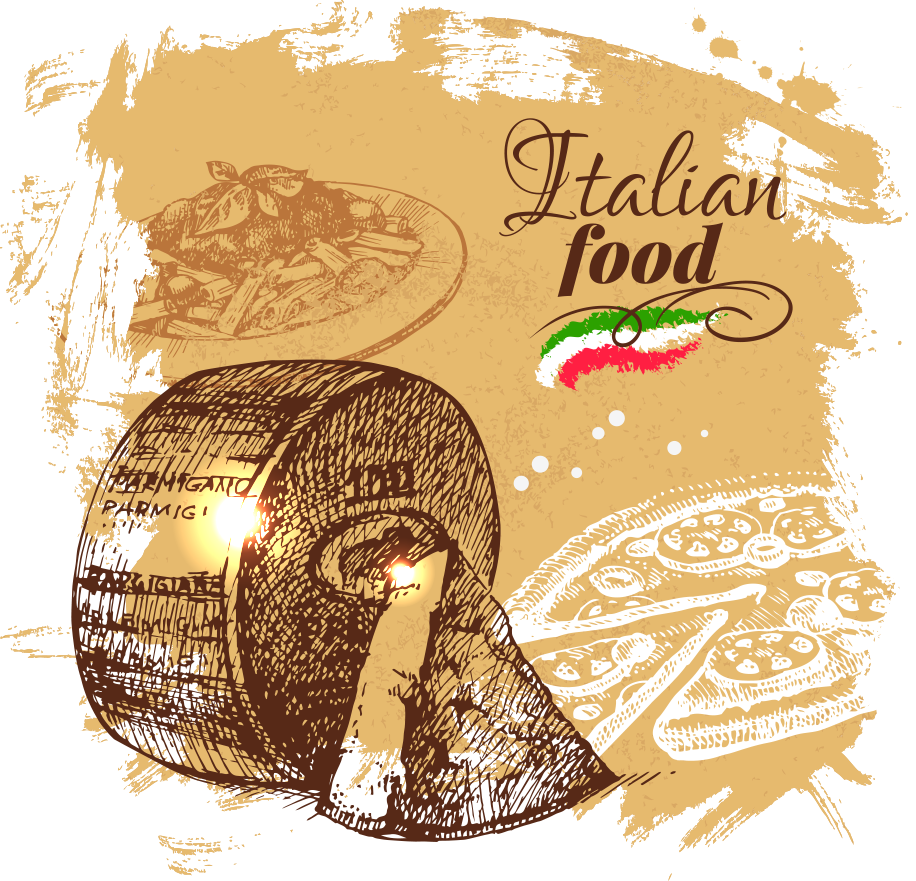 Kisspng Italian Cuisine Pizza Drawing Menu Vector Painted - Italian Food Design (916x881), Png Download