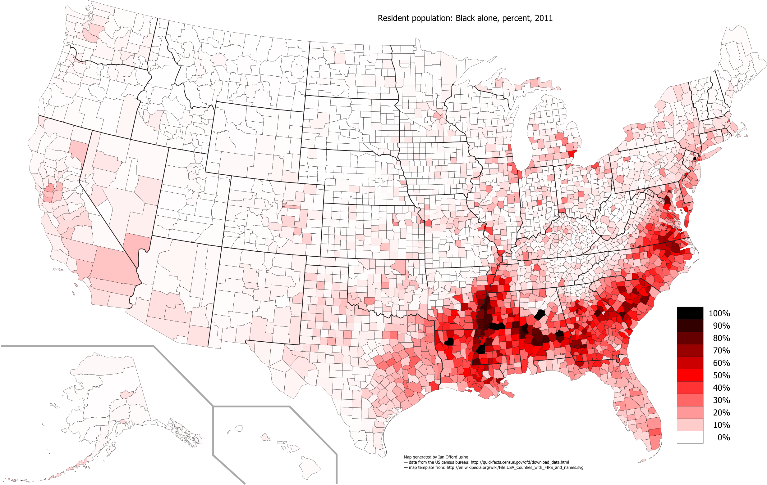 Large Version - Percentage Black Population Map (2468x1563), Png Download