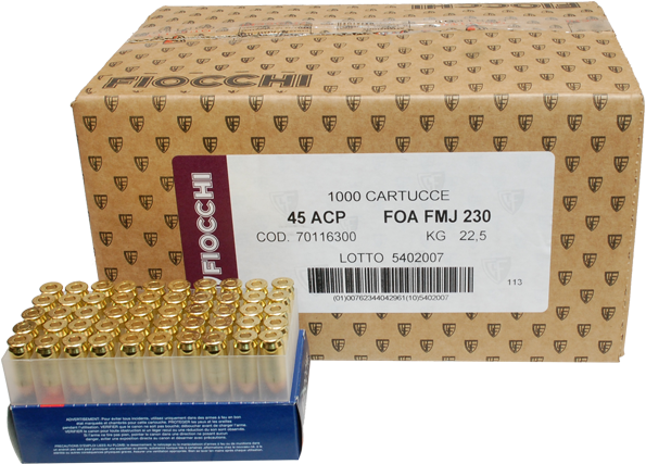 Picture Of Fiocchi 45acp 230gr Fmj Ammo - Carton (600x600), Png Download