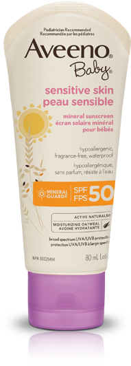 Aveeno® Baby® Sensitive Skin Sunscreen Lotion Spf - Aveeno Baby Sensitive Skin Mineral Sunscreen Lotion (450x585), Png Download