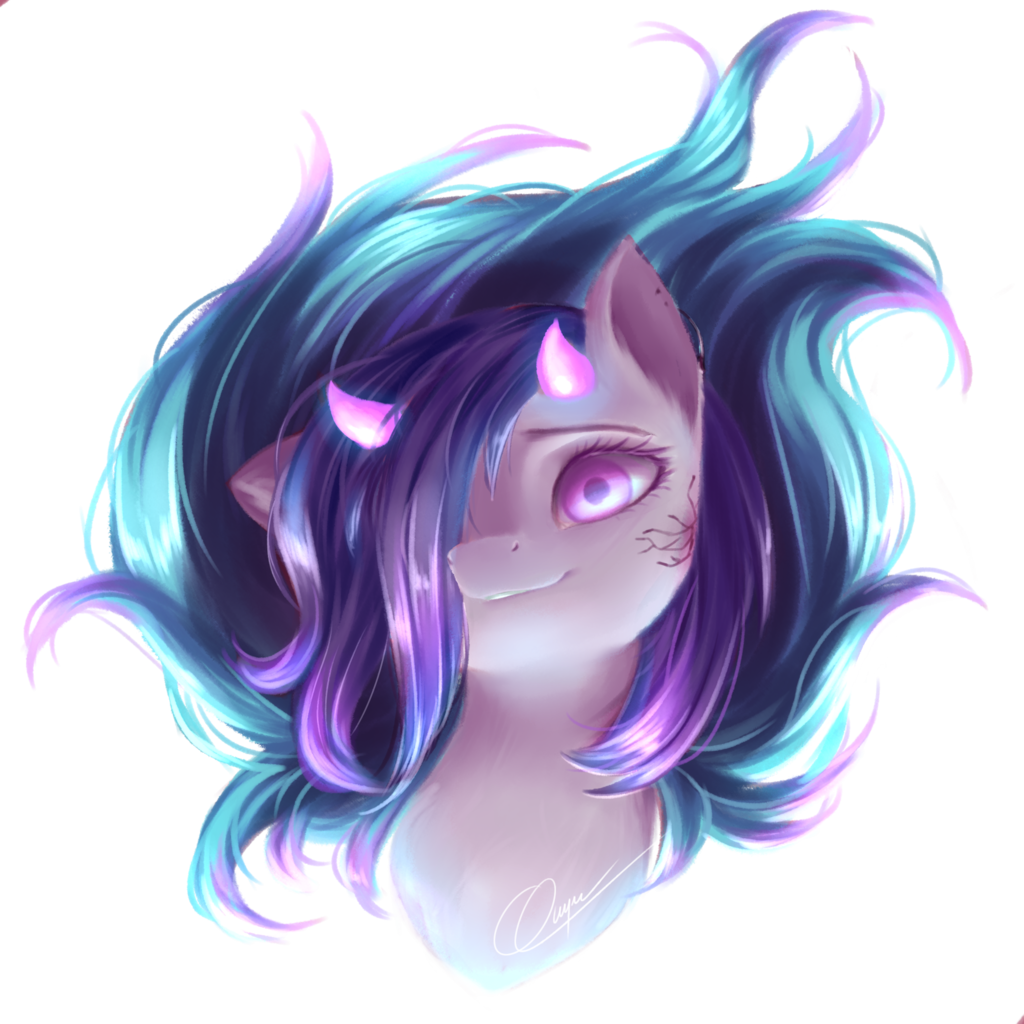 Zukiq314, Bust, Demon Pony, Hair Over One Eye, Horns, - Digital Art (1024x1024), Png Download