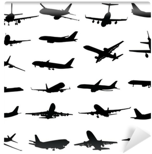 Black Silhouettes Of Planes, Vector Illustration Wall - Vector Graphics (400x400), Png Download