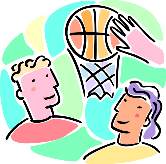 Vector Illustration Of Boys And Girls Play Basketball (706x700), Png Download