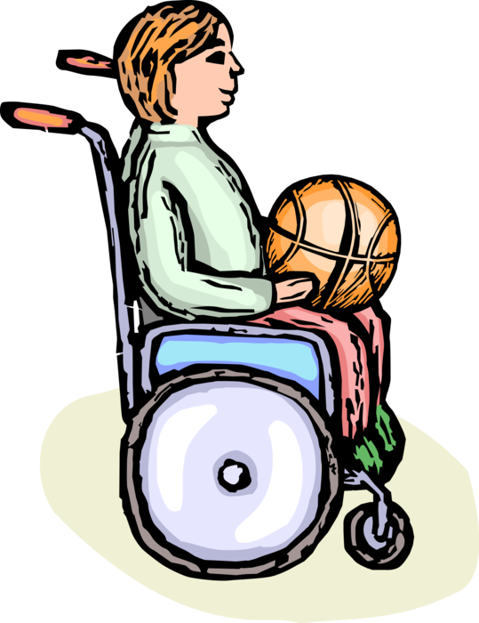 Vector Illustration Of Disabled Boy Handicapped Wheelchair - Basketball (539x700), Png Download
