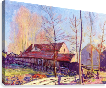 The Mills Of Moret, Frost, Evening Effect Canvas Print - 乡下 房子 (428x356), Png Download