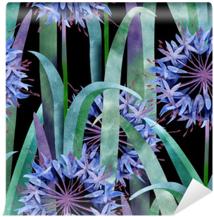 Watercolor Agapanthus Flower Seamless Pattern On Black - Watercolor Painting (400x400), Png Download