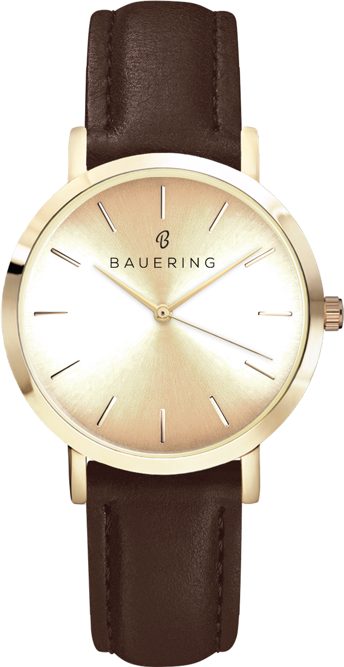 Classic Gold Women's Watch With Genuine Brown Leather - Watch (1207x1509), Png Download