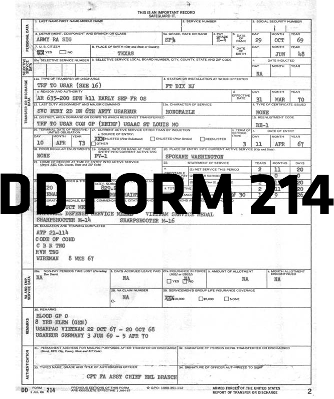 Us National Archives - Sample Dd214 (794x794), Png Download