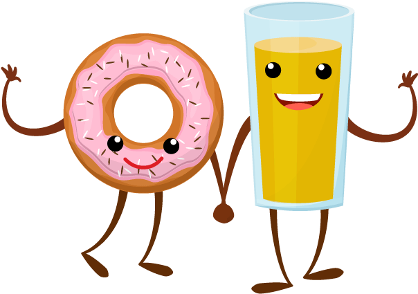Donut And Orange Juice - Cartoon (618x618), Png Download