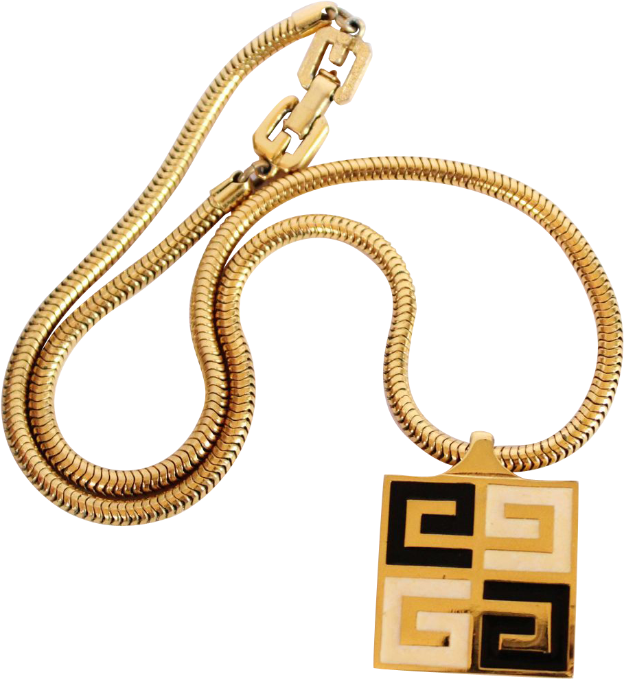 Vintage Givenchy Enamel Logo Square Pendant Necklace, - Givenchy Necklace Vintage (988x988), Png Download