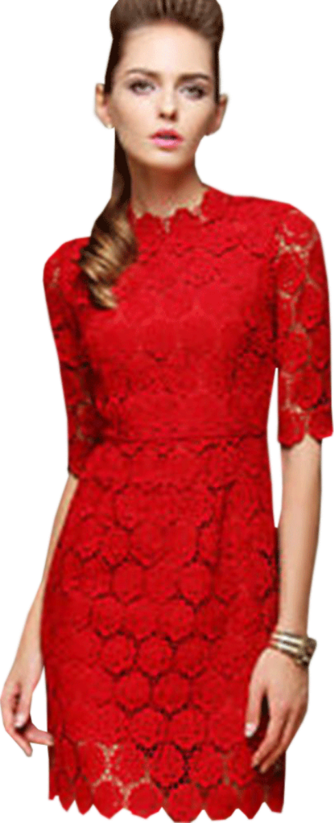 Zumeet Womens Thick Lace Decorated Evening Dress Red - Mannequin (488x1200), Png Download
