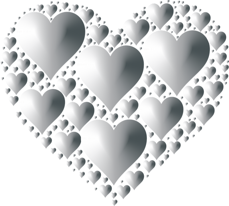 Silver Hearts Png - Black And White .png Hearts (800x720), Png Download