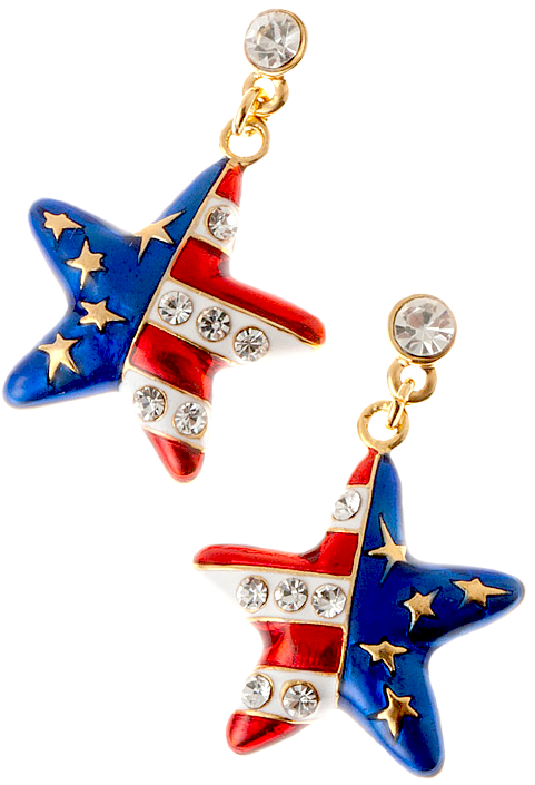 American Flag Star Shaped Drop Earrings In Red, White - Earrings (500x750), Png Download