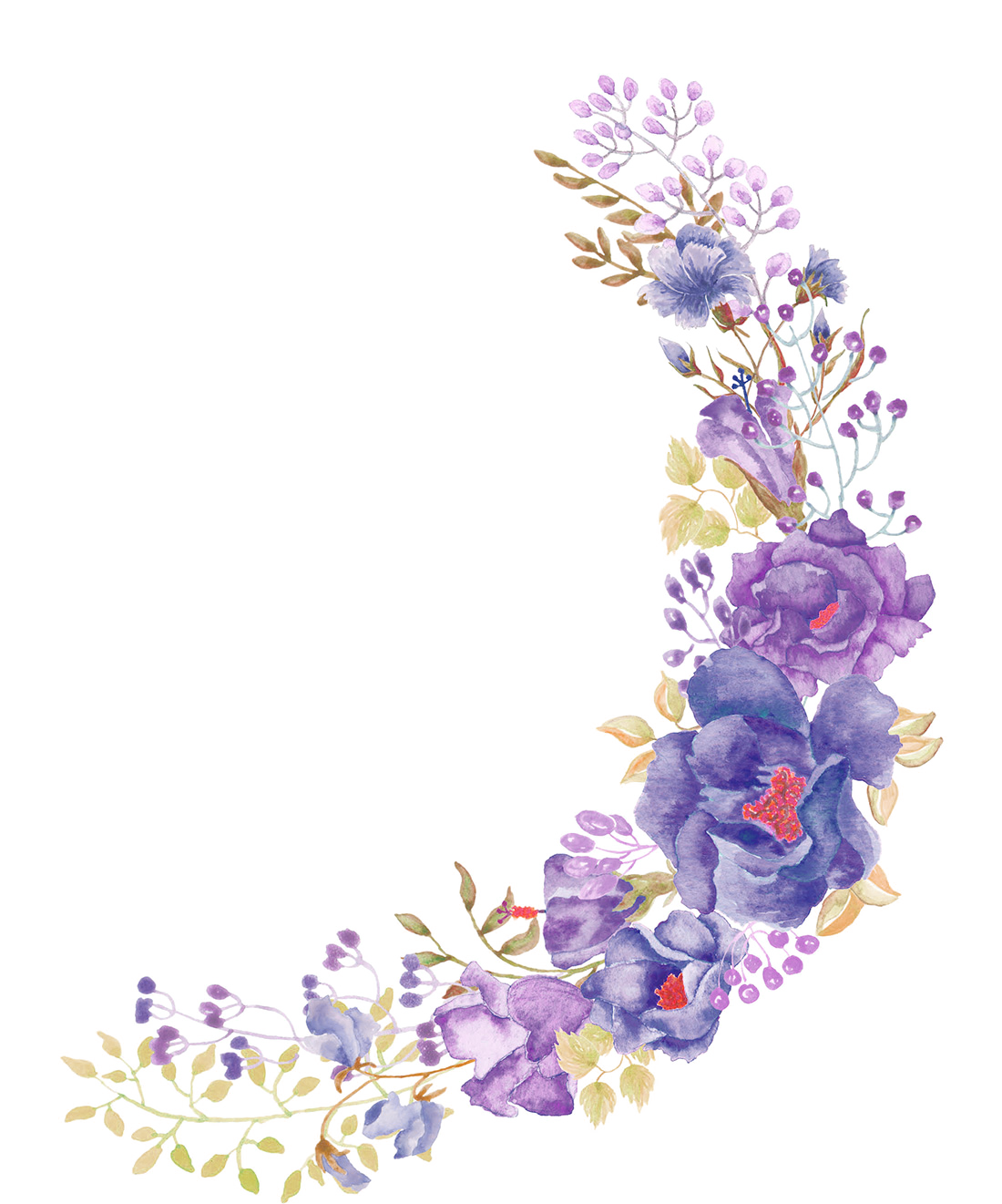 Floral Design Flower Purple - Purple Wreath Flower Watercolor (1100x1321), Png Download