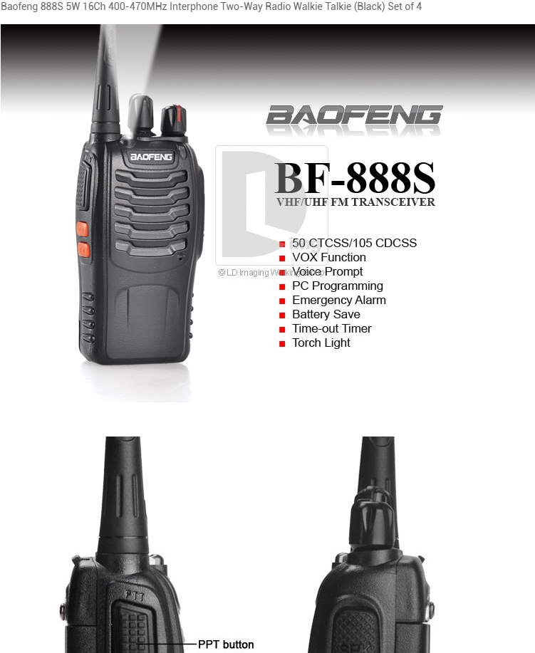 Set Of 4 Baofeng 888s 5w 16ch 400 470mhz Interphone - Walkie Talkie Price In Lahore (750x1000), Png Download