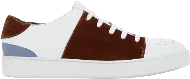 White Leather Sneakers With Velvet Details - Suede (960x1440), Png Download