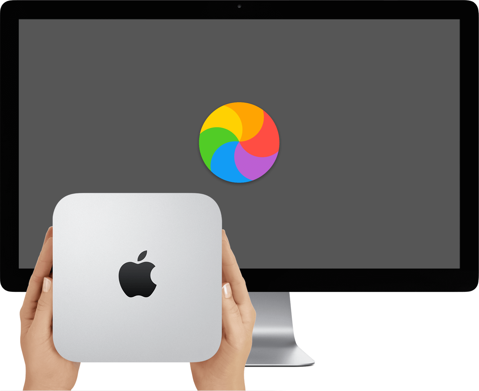 A Mac Mini And Apple Display - Mac Mini 2010 (1628x1328), Png Download