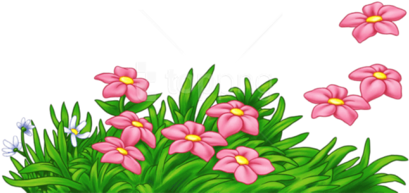 Free Png Download Grass With Pink Flowers Png Images - Flower With Grass Clipart (850x414), Png Download