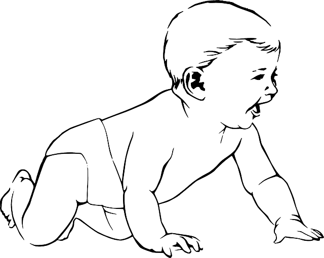 Baby Fox Silhouette - Crawling Baby Clipart Black And White (640x510), Png Download