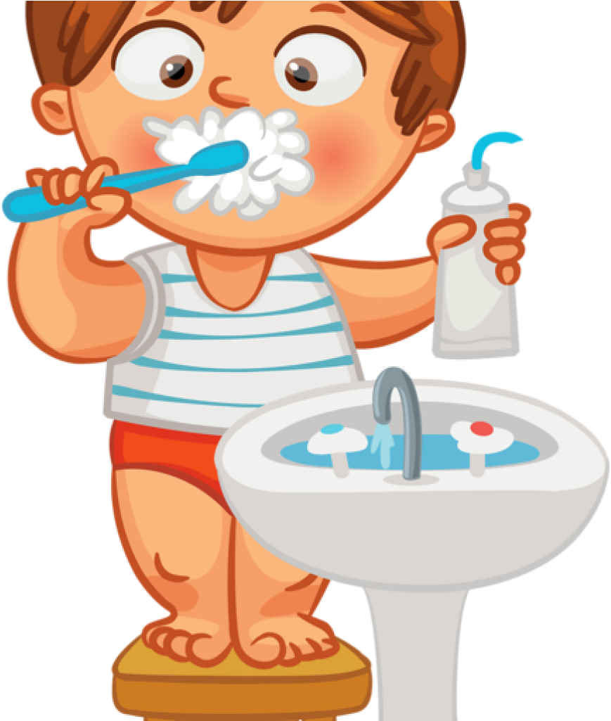 Child Brushing Teeth Clipart - Tooth Brushing (869x1025), Png Download