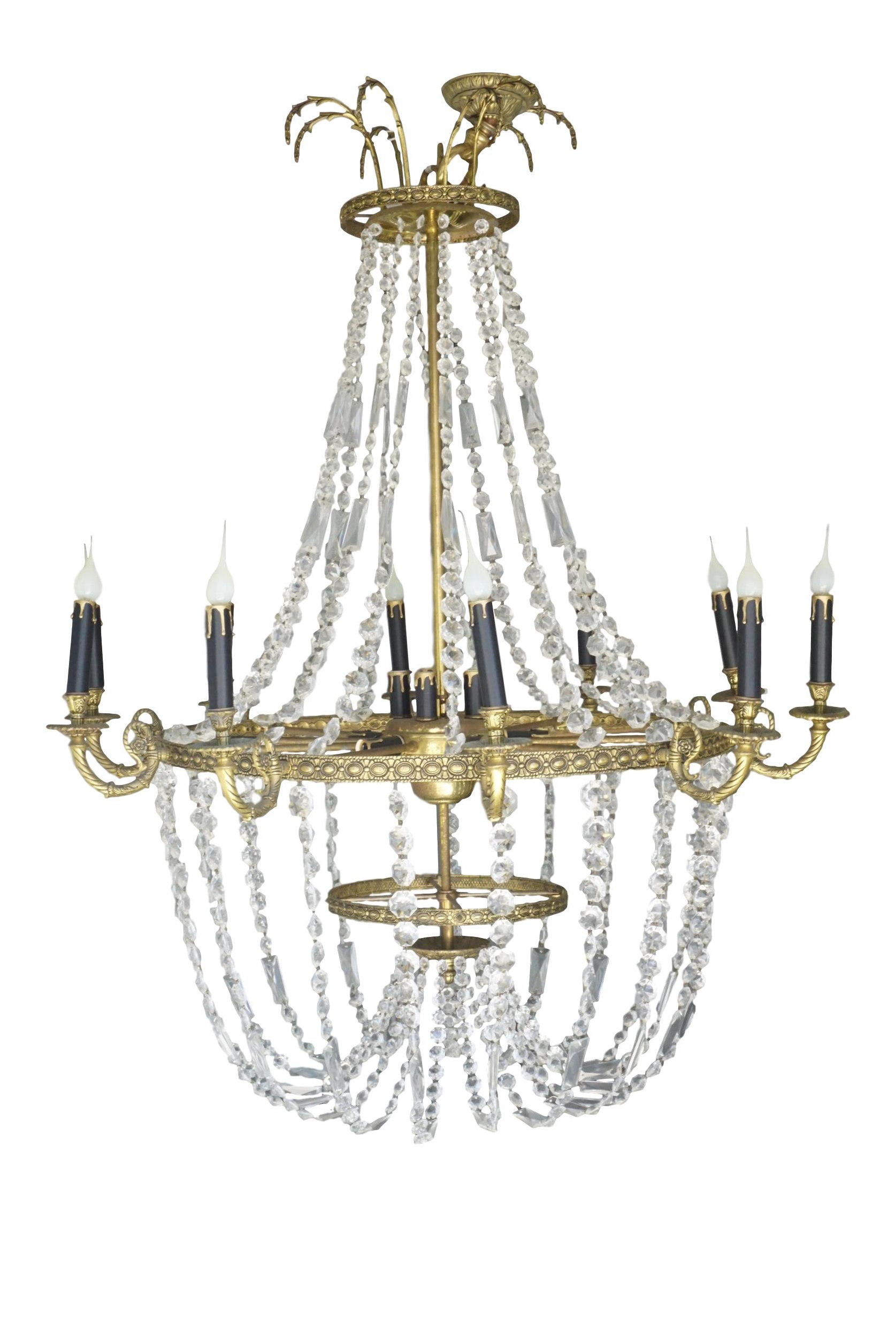 Vintage Empire Style Brass Crystal Chandelier - Chandelier (2505x2505), Png Download