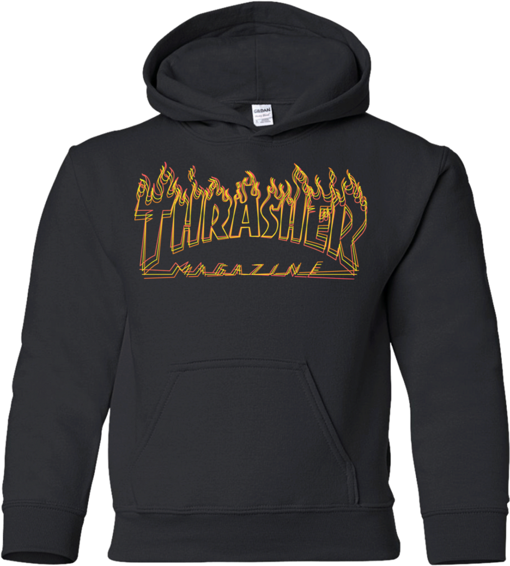 Thrasher Flame Logo G185b Gildan Youth Pullover Hoodie - Liberty Guns Beer And Trump (1155x1155), Png Download
