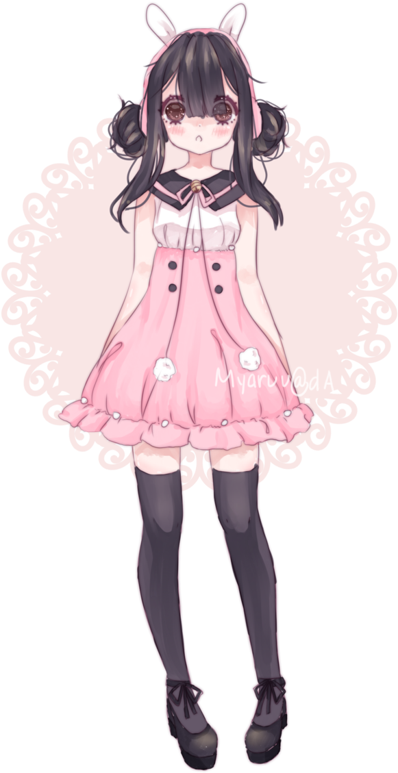 Bunny Bun Bun [ Speedpaint] By Myaruu Bun Bun, 4 Hours, - Anime Girl With Black Hair Pink (661x1209), Png Download