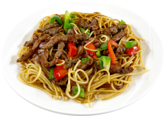 Black Pepper Pasta Steak Teppanyaki Of Beef - Fried Noodles (825x724), Png Download