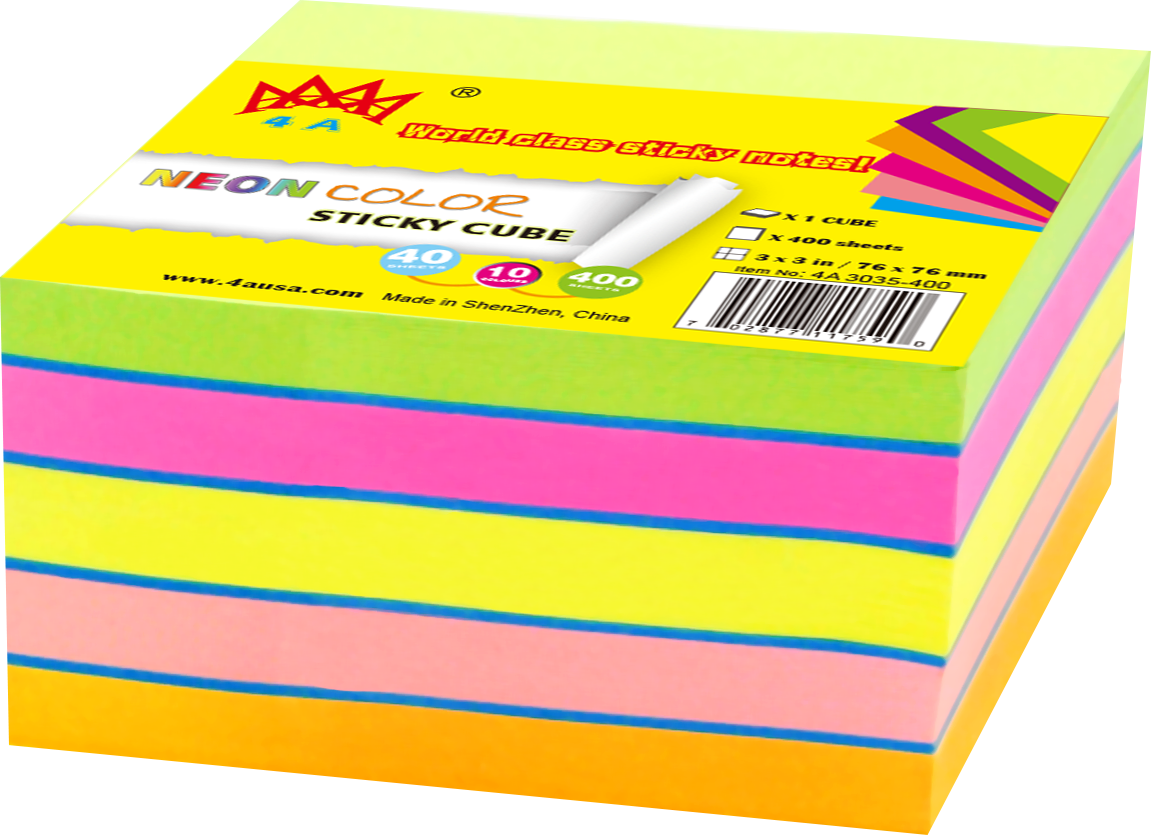 4a Sticky Note Cube In Ultra Colors Neon Assorted Total - Box (1151x835), Png Download