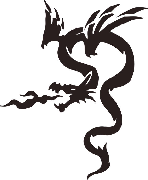 Art Chinese Dragon Stencil Japanese Dragon - Dragon Negro De Karate (618x750), Png Download