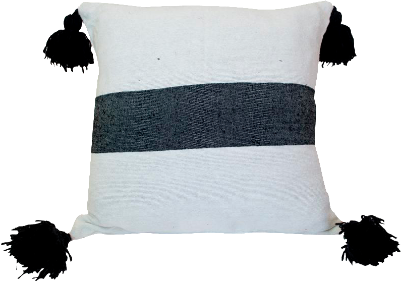 Moroccan Black On White Pom Pom Pillow Chairish Yarn - Wool (827x584), Png Download
