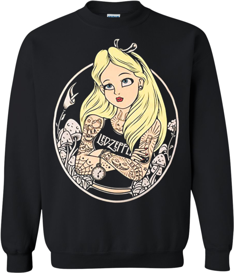 Alice In Wonderland Tattoos Led Zeppelin Sweatshirt - Alice Au Pays Des Merveilles Rock (1155x1155), Png Download