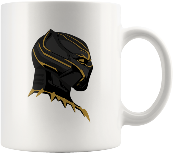Black Panther Gold Mask White 11 Oz Mug - Coffee Cup (600x600), Png Download